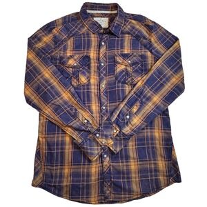 BKE Vintage Men's Standard Fit Plaid Pearl Snap Long Sleeve Shirt Size M Y2K